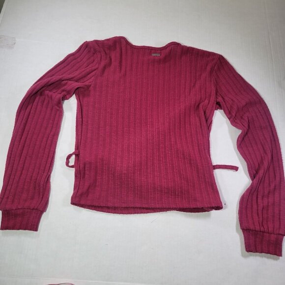 Billabong Women Faux Ribbed Wrap Long Sleeve Cotton Sweater Top Size XS - Picture 9 of 10